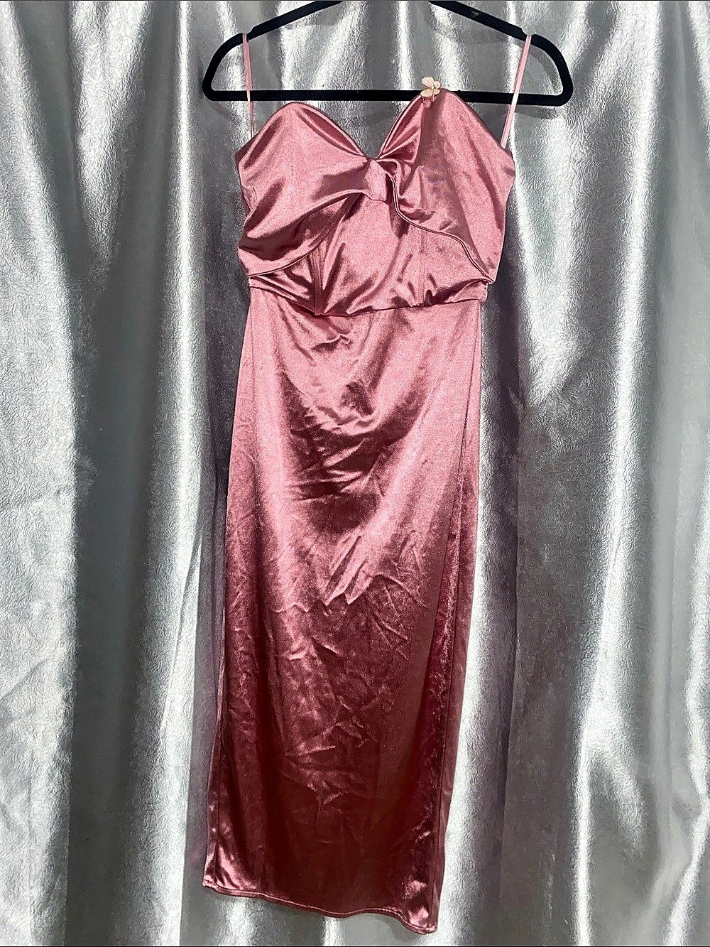 Satin Ruched Maxi Dress in Pink